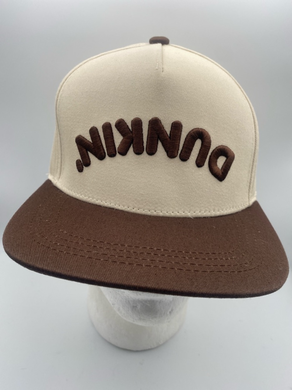 DUNKIN Upside Down Logo Two-Tone Brown and Cream Snapback Adult Hat